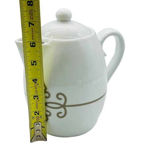 Starbucks White Gold Scroll 2015 Ceramic Coffee Tea Pot 30 oz 900ml - Picture 8 of 8